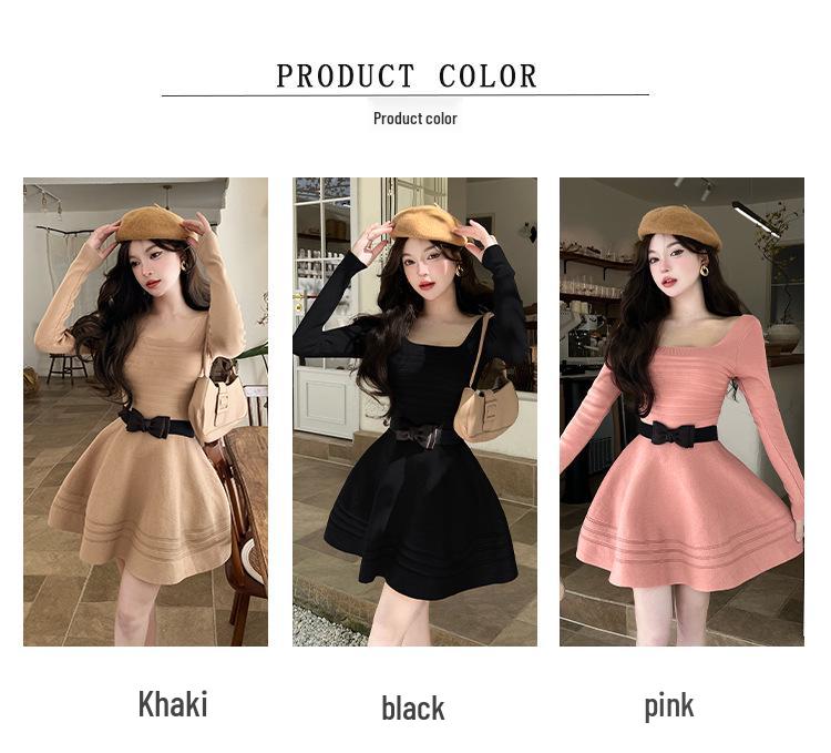 Robe élégante en maille française: Robe Automne/Hiver Coupe Ajustée avec Jupe Évasée Découpée