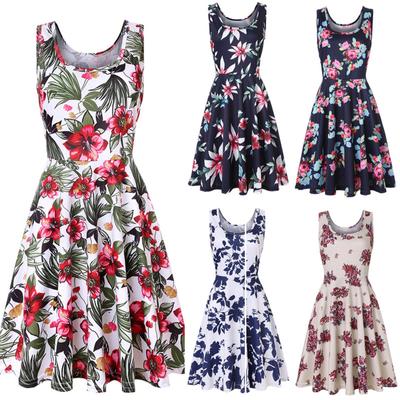 Women Casual Sleeveless Tank Dresses Crewneck Summer Print Dress For Beach