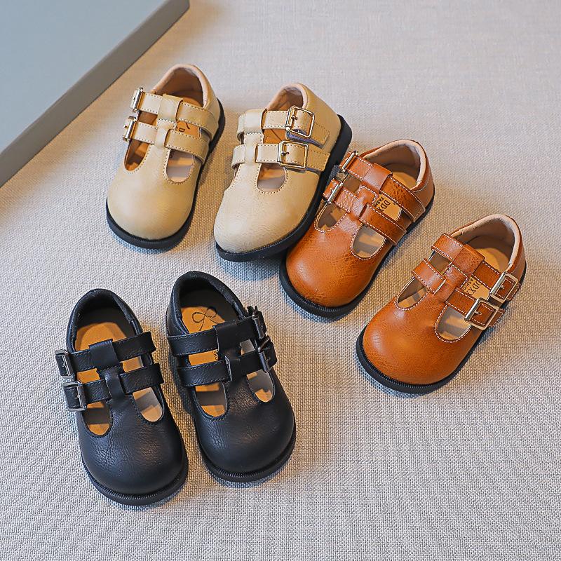 Boys Campus Uniform PU Shoes 2024 Summer Solid Children Wild Double Button Simple Japanese Kids Fashion Casual Shoes Round-toe