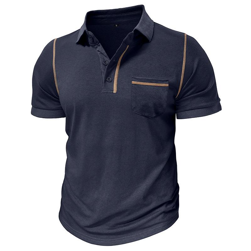 Herren Kurzarm-Poloshirt mit Kontrastnähten und Taschen detail