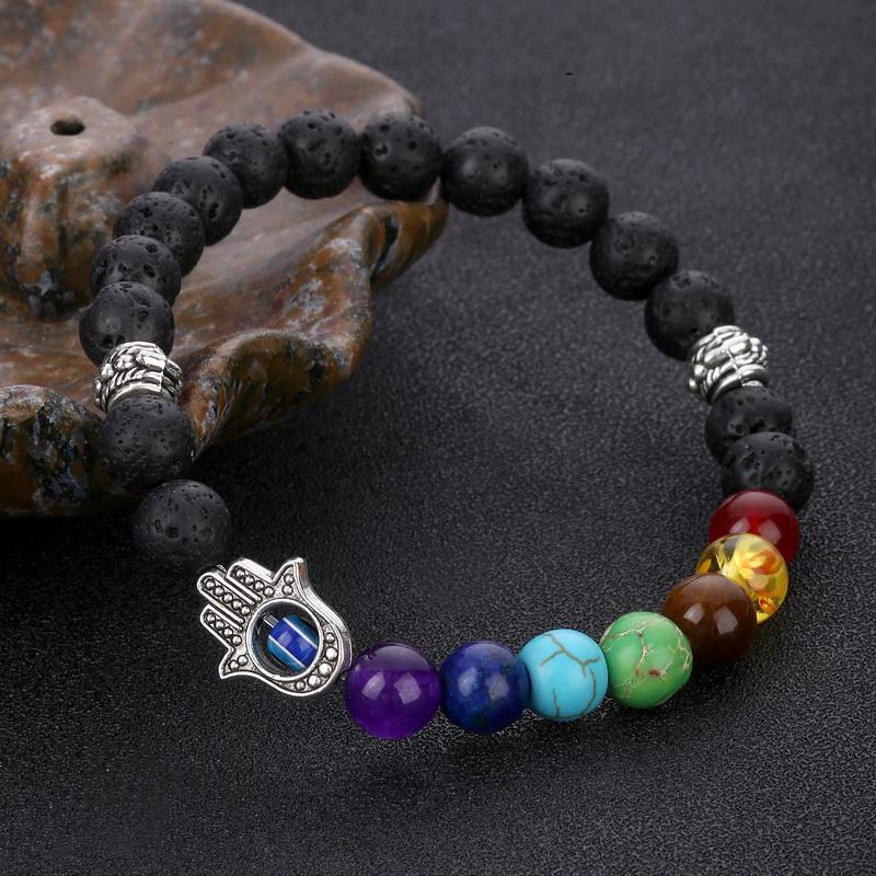 Trending Evil Eye Beaded Volcanic Rock Palm Bracelet
