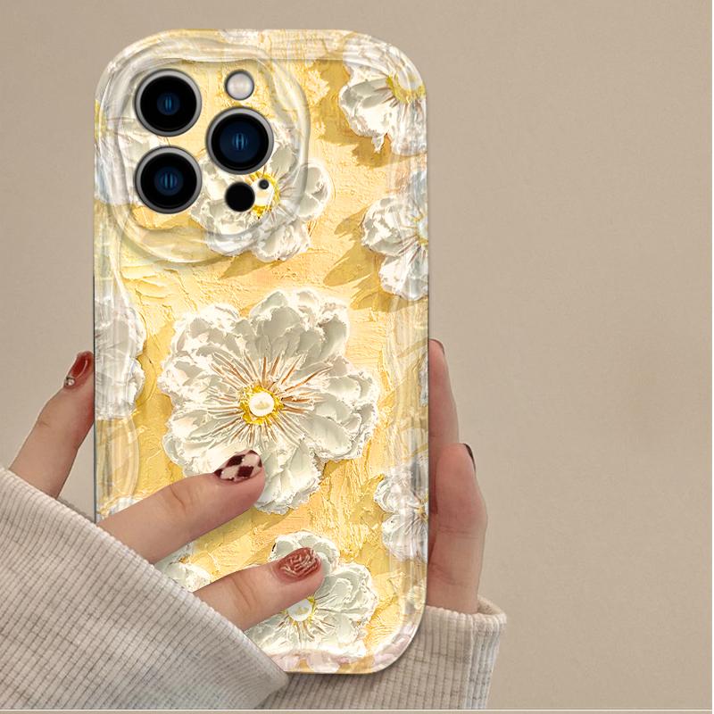

Oil Painting Flowers Wave Phone Case For iPhone 17 16 15 14 11 Pro Max Plus 13 12 Mini 16E 17 Air XS Max X XR Soft Clear Cover iPhone XS