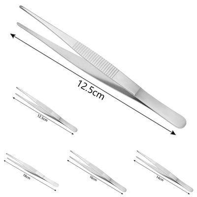 Long Stainless Steel Food Tweezers BBQ Beef Clip Curved Straight Head Tongs Tool