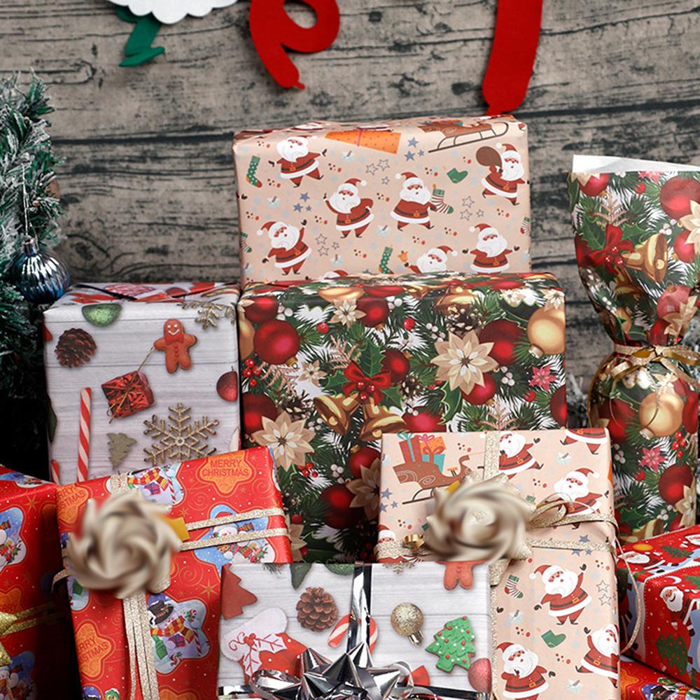 1Sheet Christmas Wrapping Paper Vintage Truck Snowman Santa Bells Pattern Xmas Gift Wrapping Paper New Year Party Gift Pack
