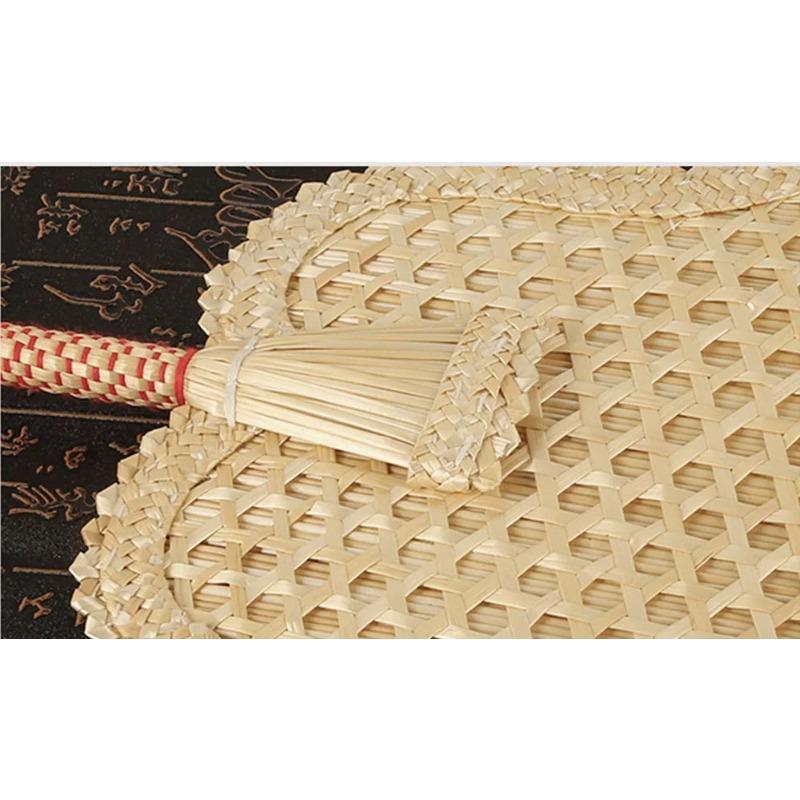 Hand-Woven Straw Fan Vintage Pufan Chinese Handmade Hand Shaking Fan Wheat Straw Craft Gift Home Decoration Party Dance Hand Fan
