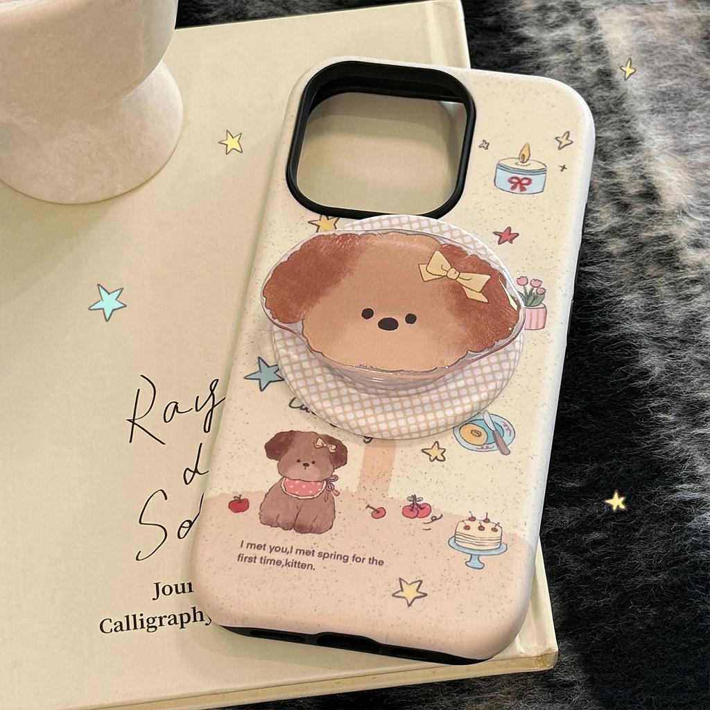Cute Cute Puppy Magnetic Stent IPhone Case IPhone 16 Suitable for 13 Philin 15 Promax Hard 14 Korean