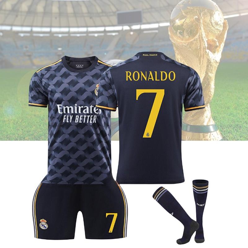 2324 Real Madrid Blue Away Jersey 10 Modric 7 Vincius 5 Varane Football Kit