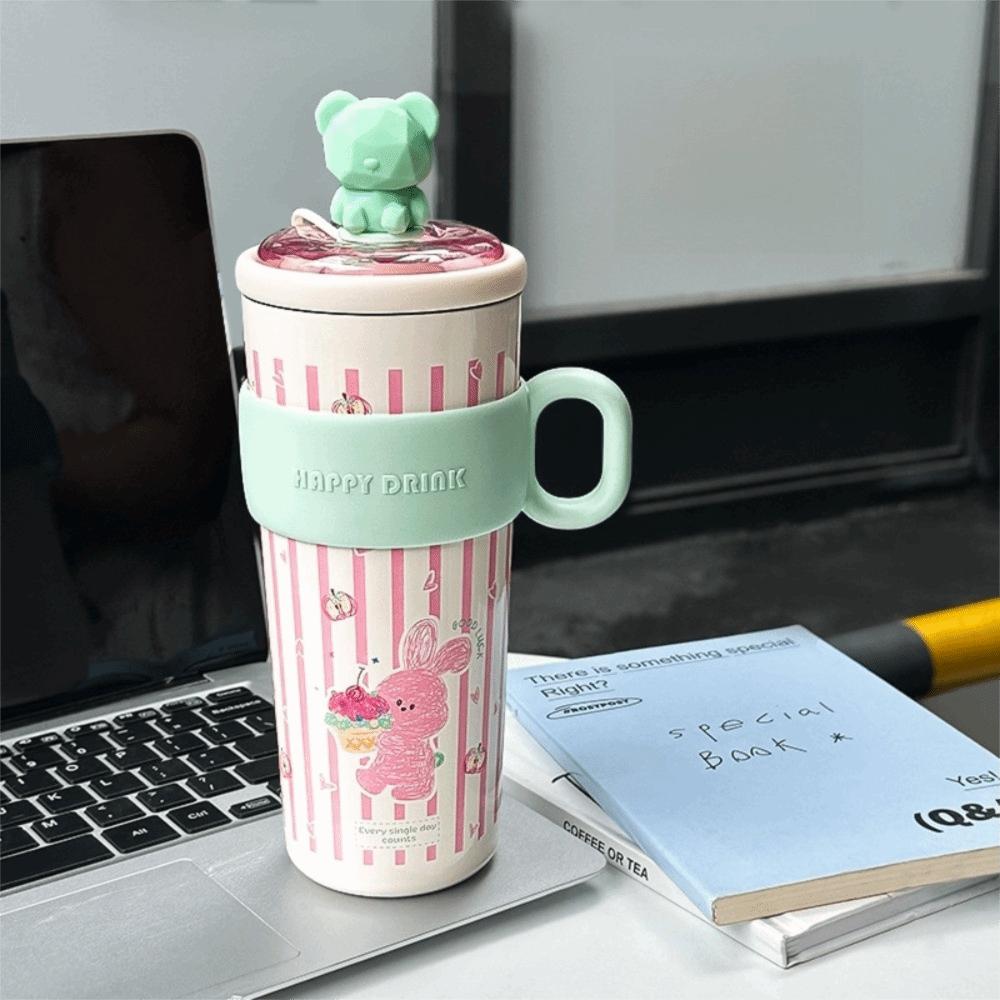 

Bear Vacuum Straw Mug Stainless Steel Thermal Car Cup Portable Insulated Sippy Cup Gifts зелений