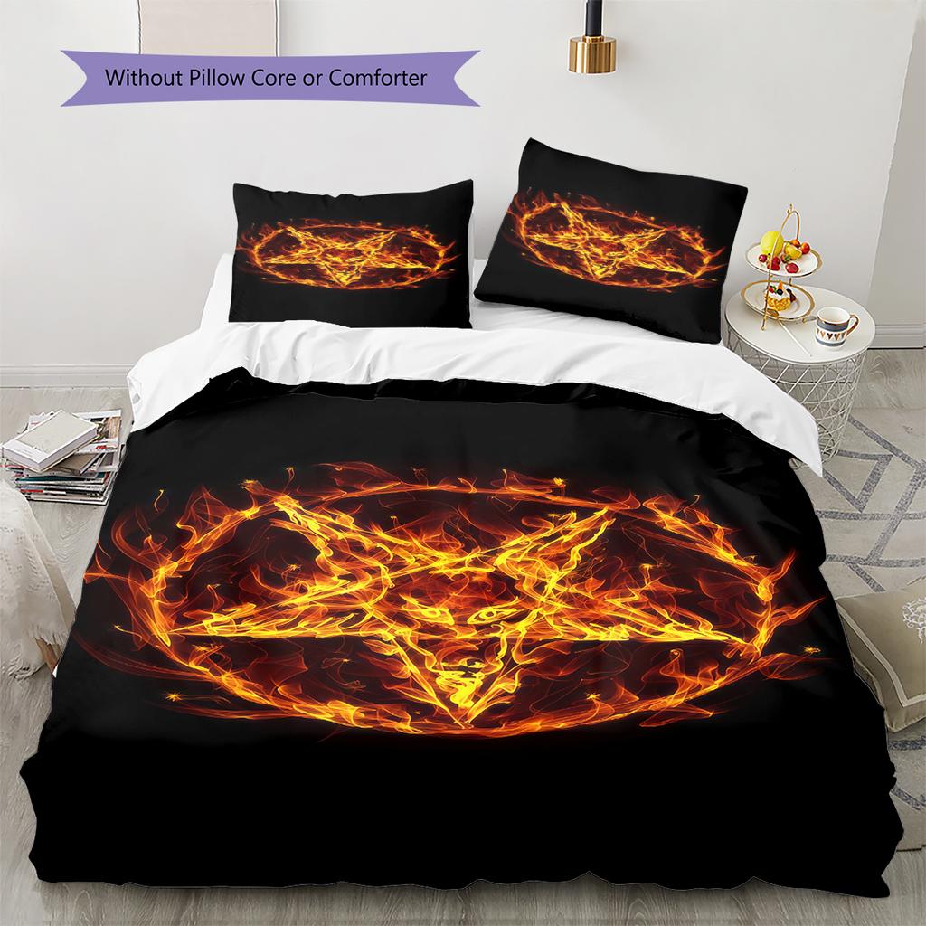 Bettwäsche mit Satansymbol-Muster, Steppbett-Set Bettbezug Kissenbezug Heim-Geburtstagsgeschenk (1 Bettbezug + 2 Kissenbezüge, ohne Füllung)