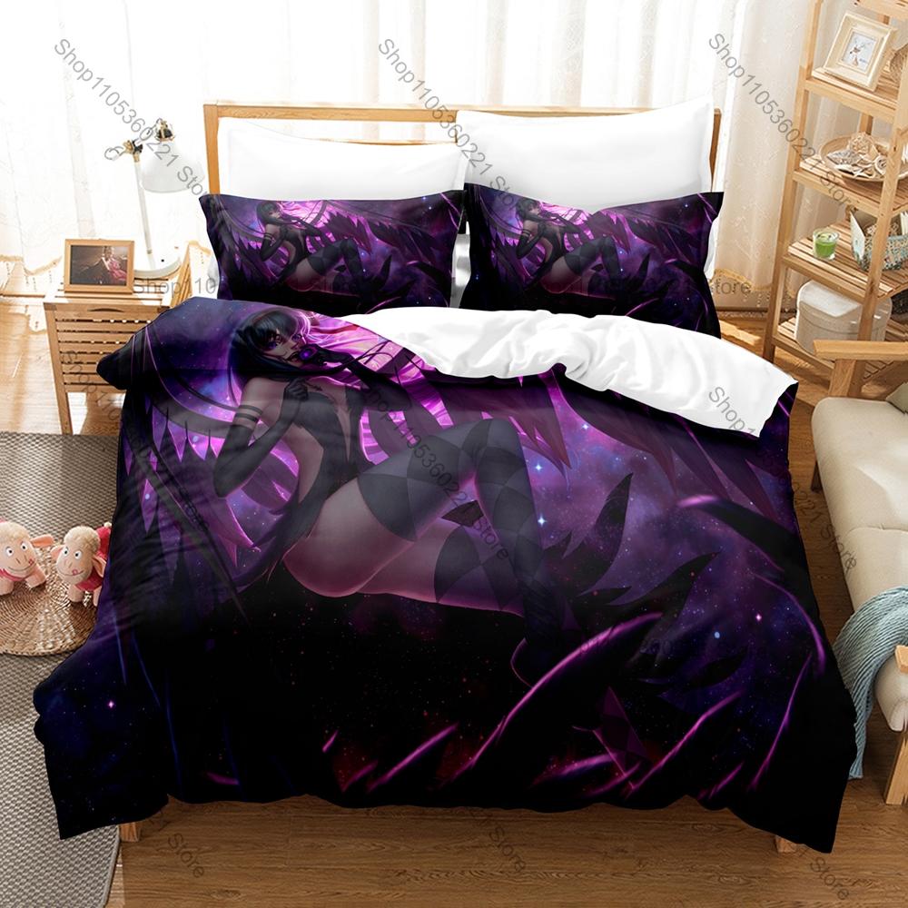 Devil Homura Akemi Duvet Cover + 2 Pillowcases Puella Magi Madoka Magica Dark Magical Girl Bedding Set Soft Fabric Decor Anime