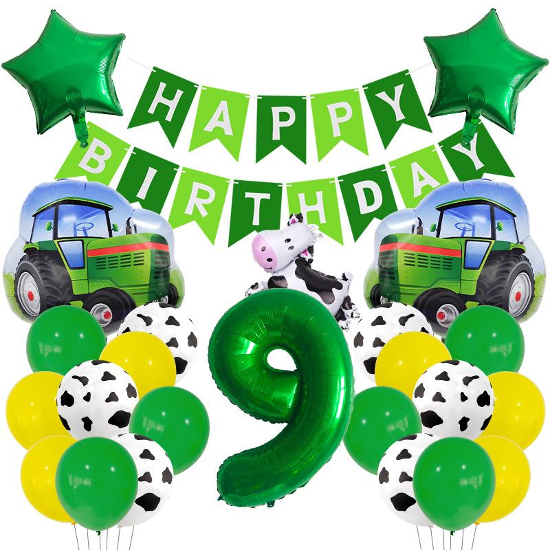 

Cute farm theme party decoration cow agricultural vehicle aluminum film balloon set children s birthday flag decoration Farm Cow Number 9