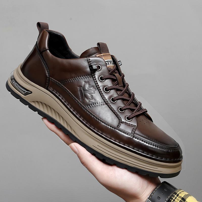 Spring and Autumn Luxury Mens Casual Shoes Genuine Leather Business Office Oxford Shoes Antiskid Wear-Resistant Running Sneakers