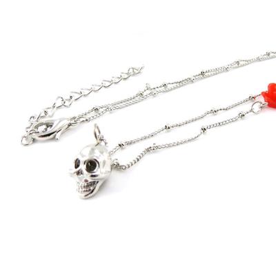 [J1125] - Colar de designer 'Caveira' vermelho prateado