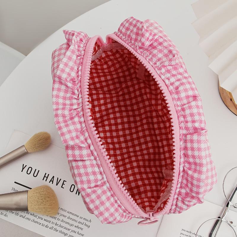 Plaid Quilted Makeup Bag, Large Capacity Portable Travel Toiletry Pouch