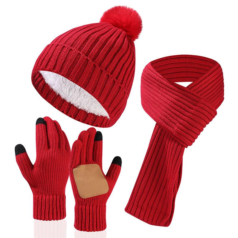 New Winter Warm Thicken Men Knitted Hat Women Scarf Scarf And Gloves Three Piece Plush Thermal Beanie Hats Casual Skullies Cap