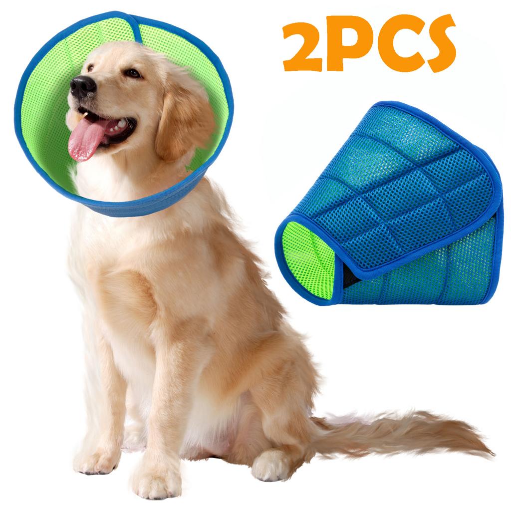 2Pcs Dog Cone Collar Polyester Breathable Neck Recovery Collar Adjustable Tightness Dog Protection Cone Comfortable for Pet