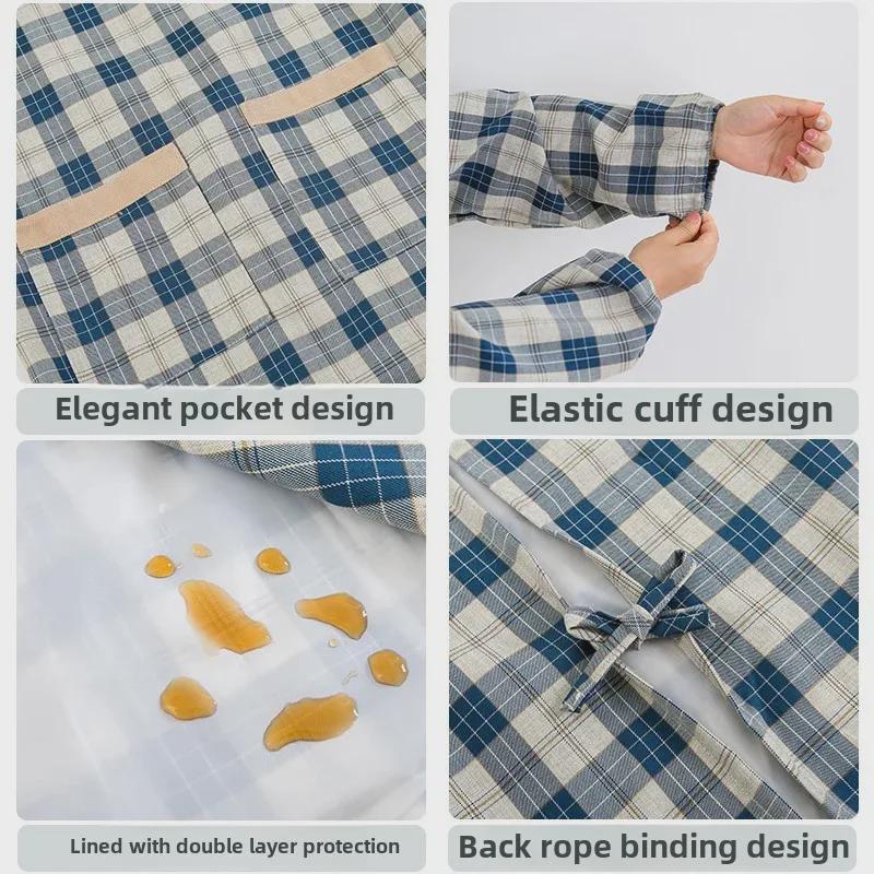 Fartuch kuchenny w kratę w stylu japońskim z misiem, wodoodporny, odporny na zabrudzenia – dwustronny kombinezon do gotowania