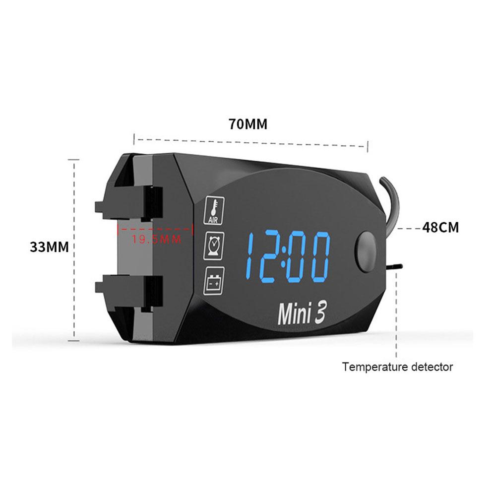 Motorcycle 3 In 1 Voltage/Time/Temperature Electronic Meter LED Display Motorcycle Modification Waterproof Digital Display Meter