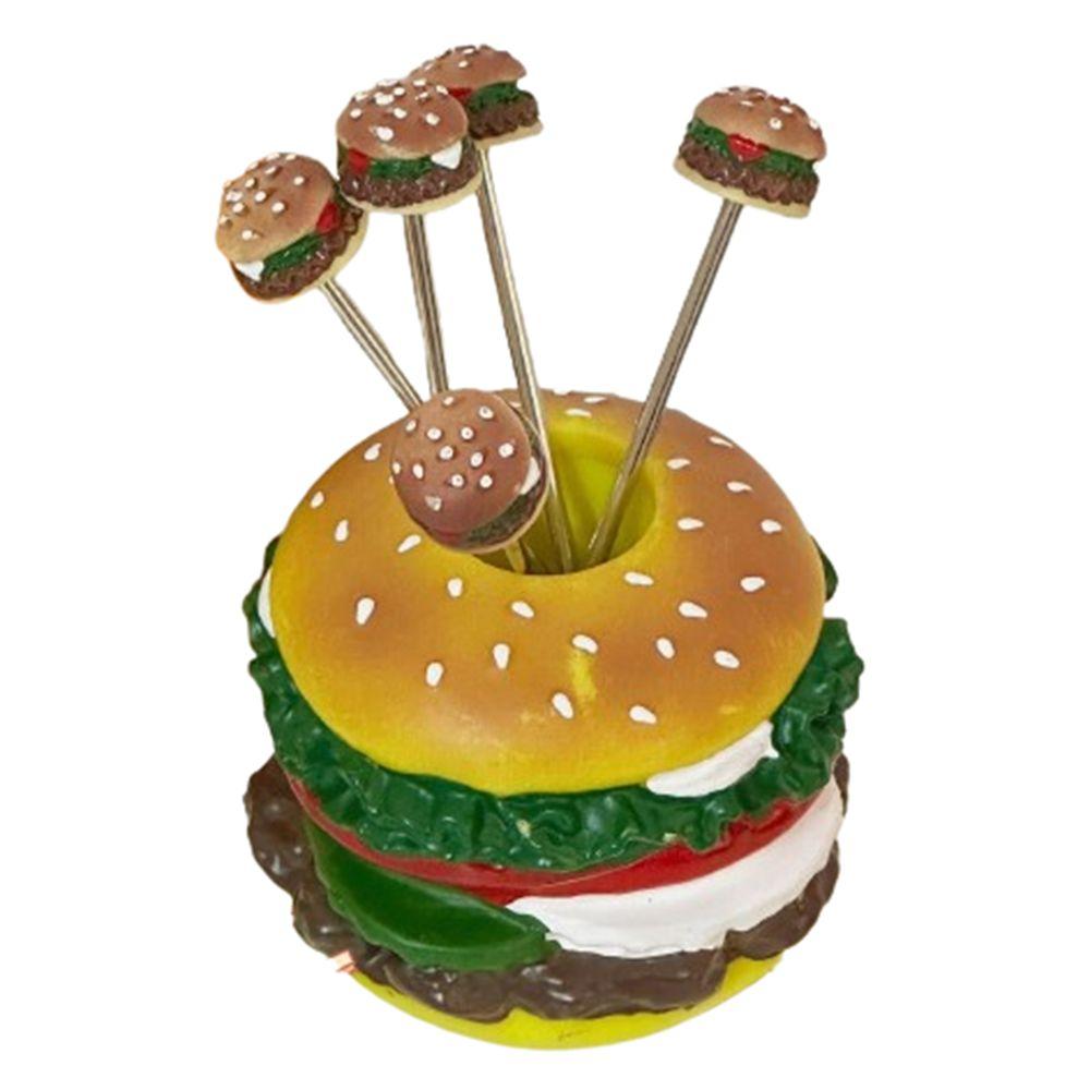 

3D вилка для фруктов в стиле гамбургера, мини-вилка для десерта с двумя зубцами, прочная вилка для фруктов из нержавеющей стали с защитой от ожогов, для домашних встреч