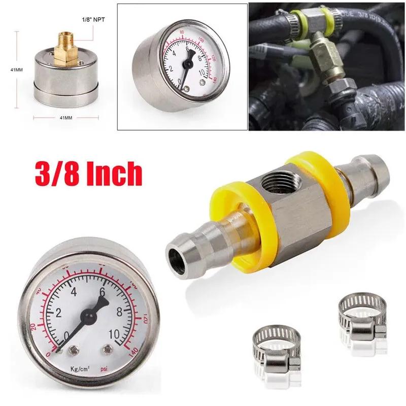 Датчик давления масла топливной линии 3/8  дюйма 0-140 PSI со встроенным Т-образным переходником-соединителем Алюминиевые Автомобильные Аксессуары