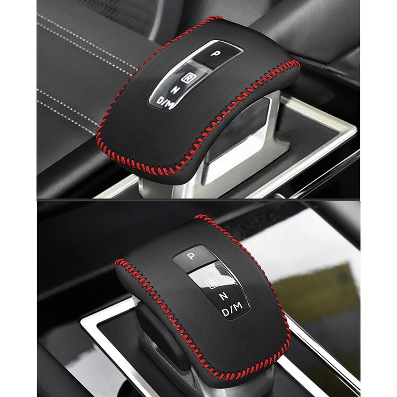 NEW Car Leather Gear Shift Knob Protector Cover Fit for Mitsubishi Outlander   Black With Red Line