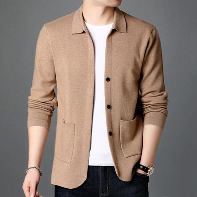 Casual Jacket Men's V-neck Solid Color Knitted Cardigan Versatile Youth Sweater Men's Jacket