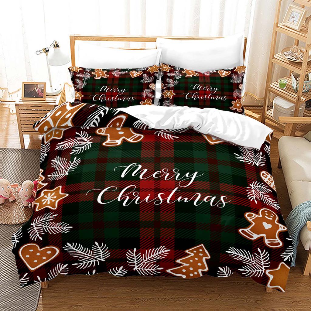 Red Christmas Duvet Cover Queen King Size Santa Snowman Bedding Set Microfiber Cartoon Cotton Quilt Cover With 2 Pillowcases
