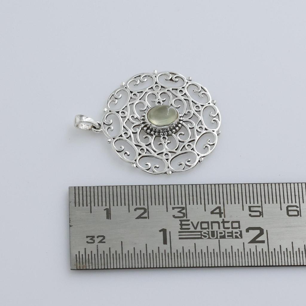 Prehnit Silberanhänger, Filigran-Charm-Anhänger, 925 Sterling Silber Handgefertigter Schmuck, Geschenke für Sie ap7116