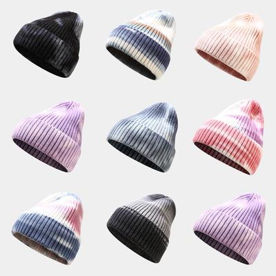 Damen Batik-Pullovermütze Herbst und Winter Gerollte Spitzmütze Warme Outdoor-Beanie Wollmütze