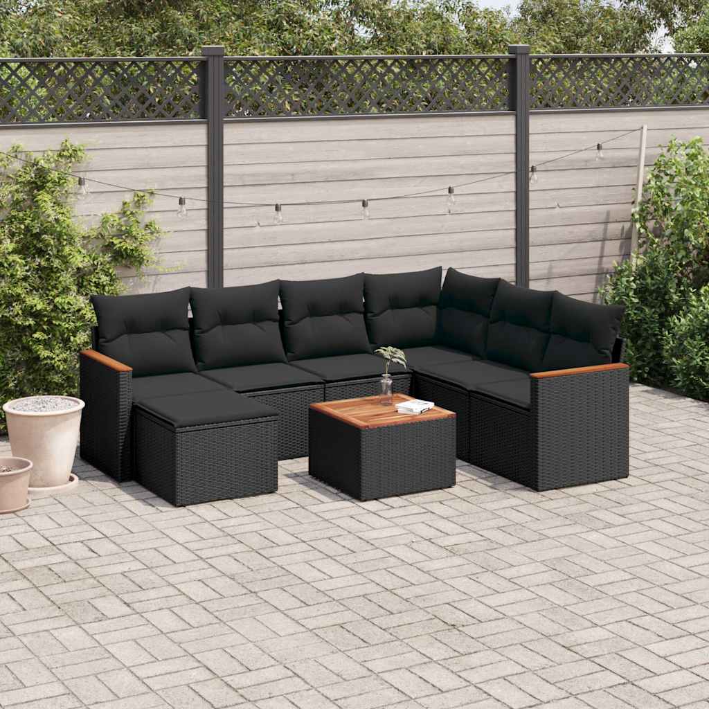 Vidaxl 8-Cz. Garden Lounge Set, With Cushions, Black