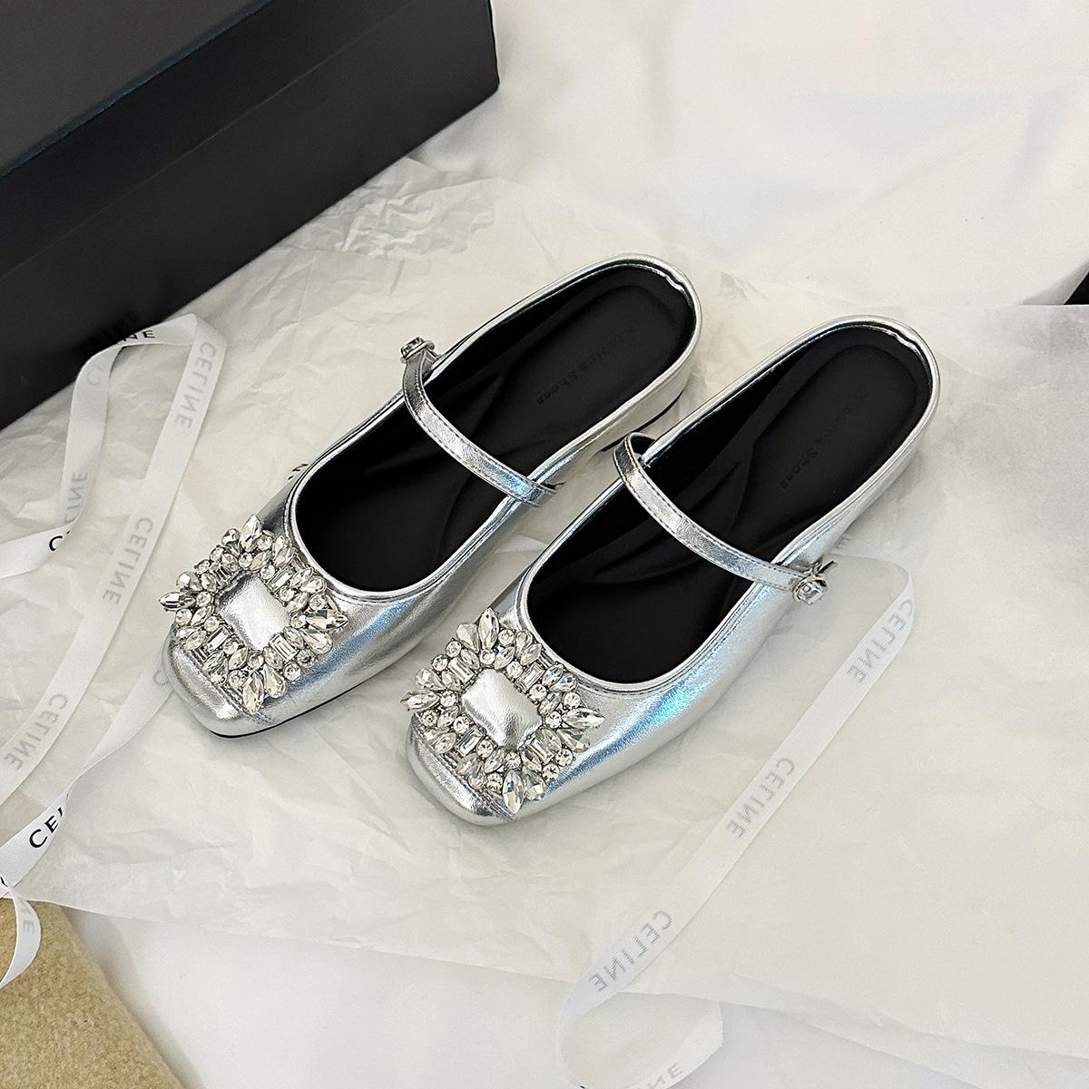 

796-7 French Mary Jane square head inner height increase single shoes women s shoes new spring and autumn fashion banquet half drag women s shoes 40 серебряный