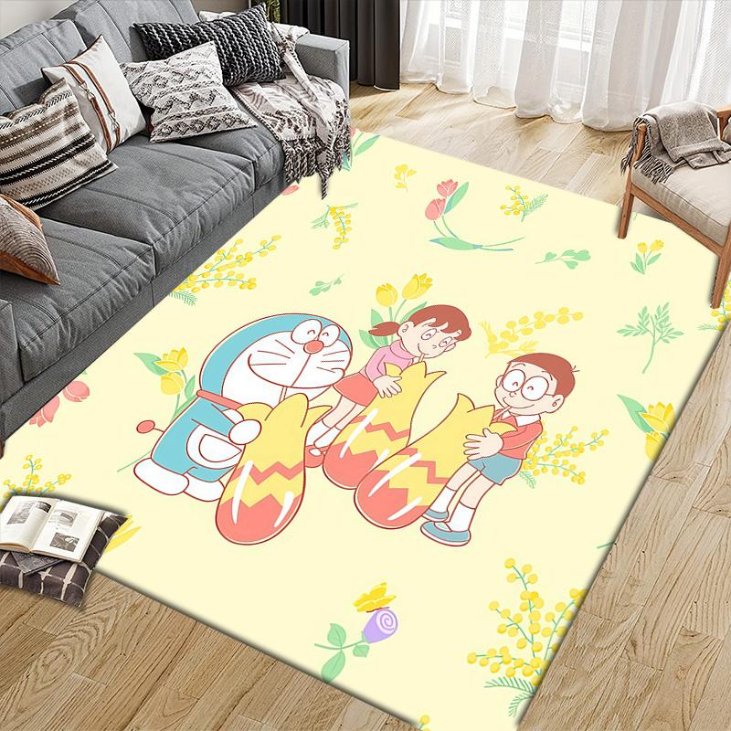 Doraemon2 Flannel Pattern Square Carpet,Area Rug,Carpet Rug for Living Room Bedroom Sofa Playroom Decor,Non-slip Floor Mat