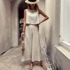European and American Cross-border Women's Clothing Elegant Women's Cotton and Linen Sleeveless Vest Loose Top Wide-leg Pants Set Summer New 