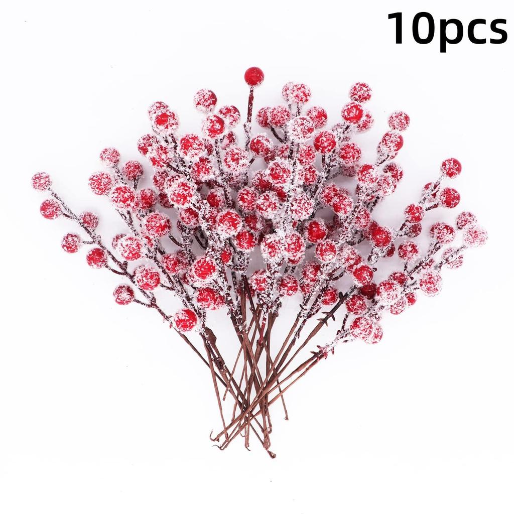 10PCS Artificial Frosted Red Berry Christmas Decoration Snow Fruit Ornament Winter Home Decor