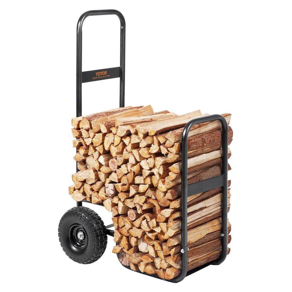 Firewood Log Cart, 113.4 kg Capacity, Outdoor and Indoor Wood Rack Storage Mover with PU Wheels & Waterproof Cloth, Heavy Duty Steel Dolly Hauler,