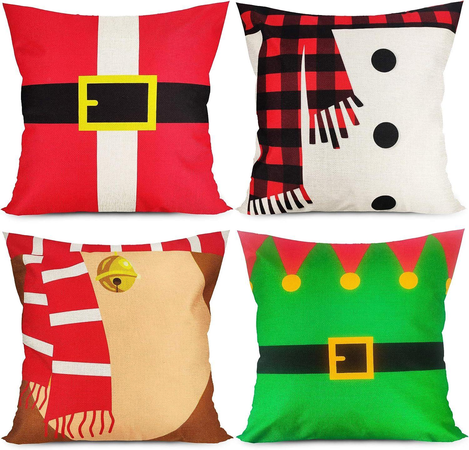 

4pcs Red Christmas Cushion Cover Dwarf Santa Claus Durable Cover 2025 New for Home Ornament Xmas New Year Christmas Decoration 45x45cm