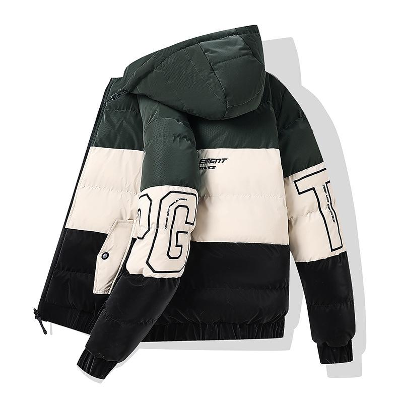 Cotton Jacket Men's Winter Contrast Color Casual Trend Loose Removable Hat Student Cotton Jacket Hooded Jacket Men