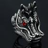 Punk Men Cubic Zirconia Inlaid Carved Dragon Head Finger Ring Party Jewelry Gift