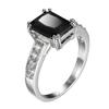 Genuine Sterling Silver Color Ring With Black Cubic Zirconia For Women With Stamp Wedding Diamante  Size 6-7-8-9-10
