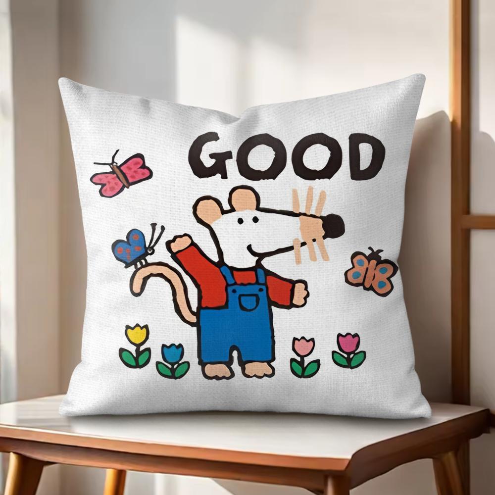 

Cute Bobo the Mouse Cushion Cover Natural Linen Organic Fabric DoubleSided Printing Couch Pillow Covers Home Decor 30x30cm