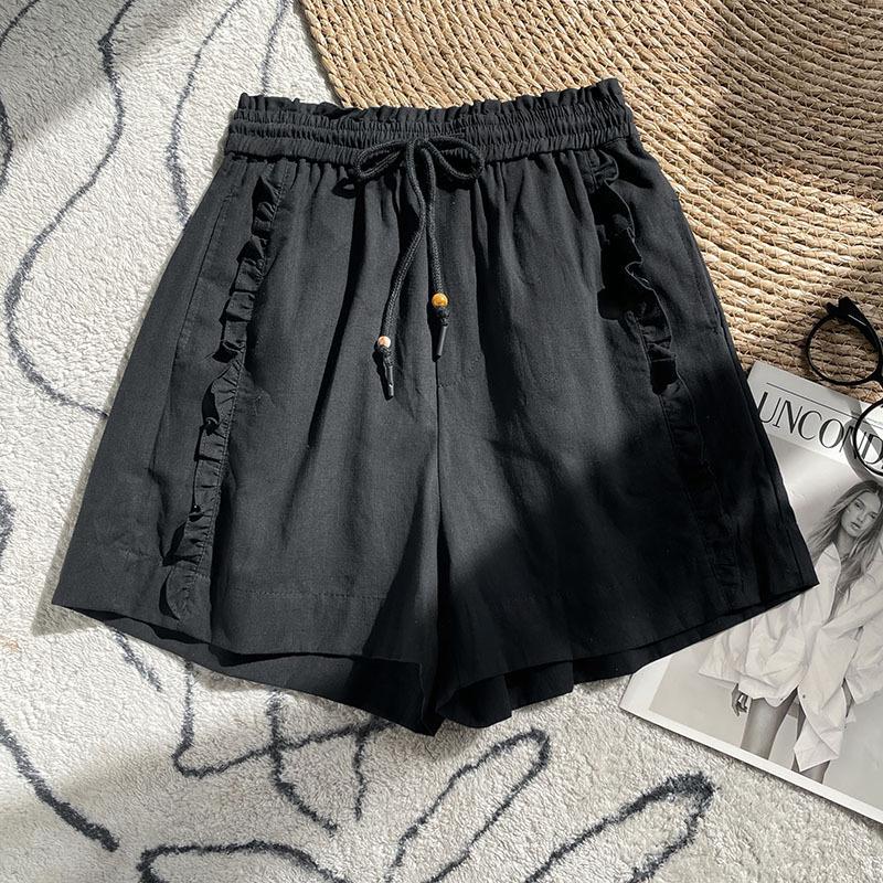 Women's Yellow Ruffled Wide-Leg Summer Shorts with Elastic Drawstring Waist