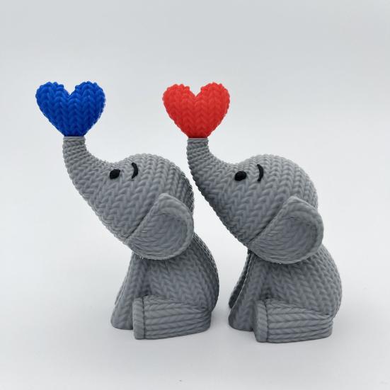 Elephant Heart Sculpture 3D Printed Small Elephant Figurine for Wedding Anniversary Valentine's