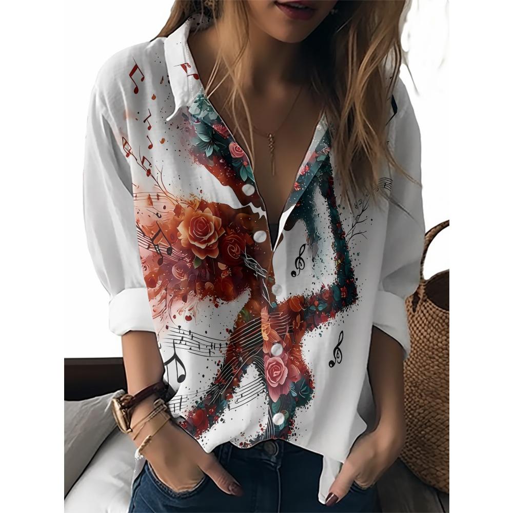 Sommer Minimalistisches Hemd mit Digitalem Blumenprint Knopfleistenhemd Oberteil für Damen Hawaiianischer Strandurlaub Lässiges Hemd