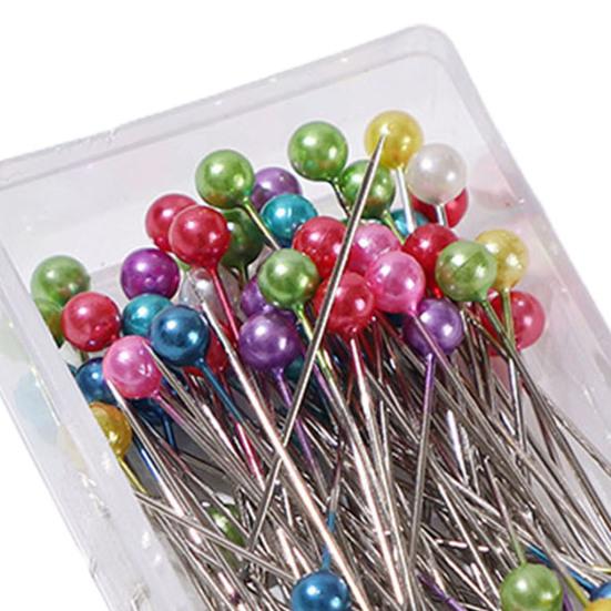 100Pcs/Box Colorful Round Top Hijab Pins with Storage Box One Tip Design Fixed Sewing