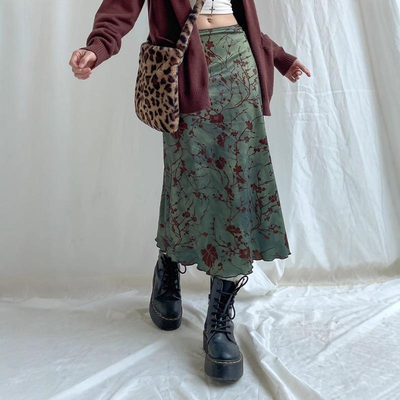 New Printed Loose A-line Skirts Women Fashion Summer Street Retro High Waisted Hip Hugging Skirts Spicy Girl Casual Simple Elegant Clothing
