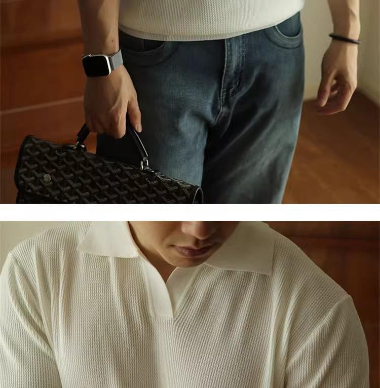 Tricou polo cu decolteu în V de designer pentru bărbați: Cu mâneci scurte, lejer, culoare solidă, modă la modă de primăvară/vară