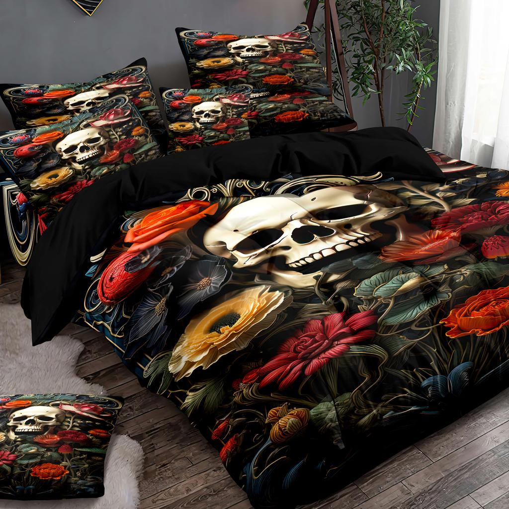 3-Piece Simple Modern Skull Animal Pattern Digital Printed Down Duvet Cover Set,Bedding Set(1 Down Duvet Cover+2 Pillowcases)