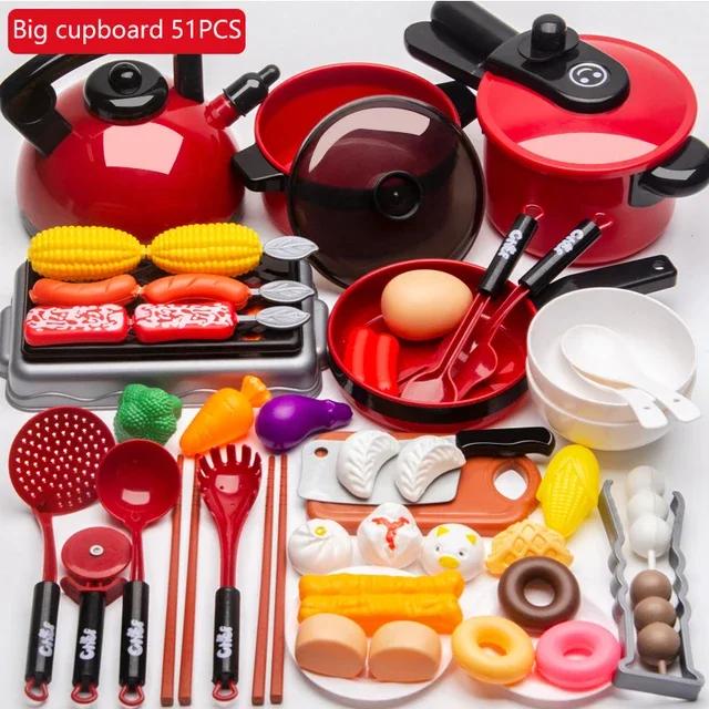 Kid Pretend Play Kitchen Set Girl Cooking Toys Cutting Fruit Kitchen Utensils Baby Simulation Early Education Play House Toy Kit