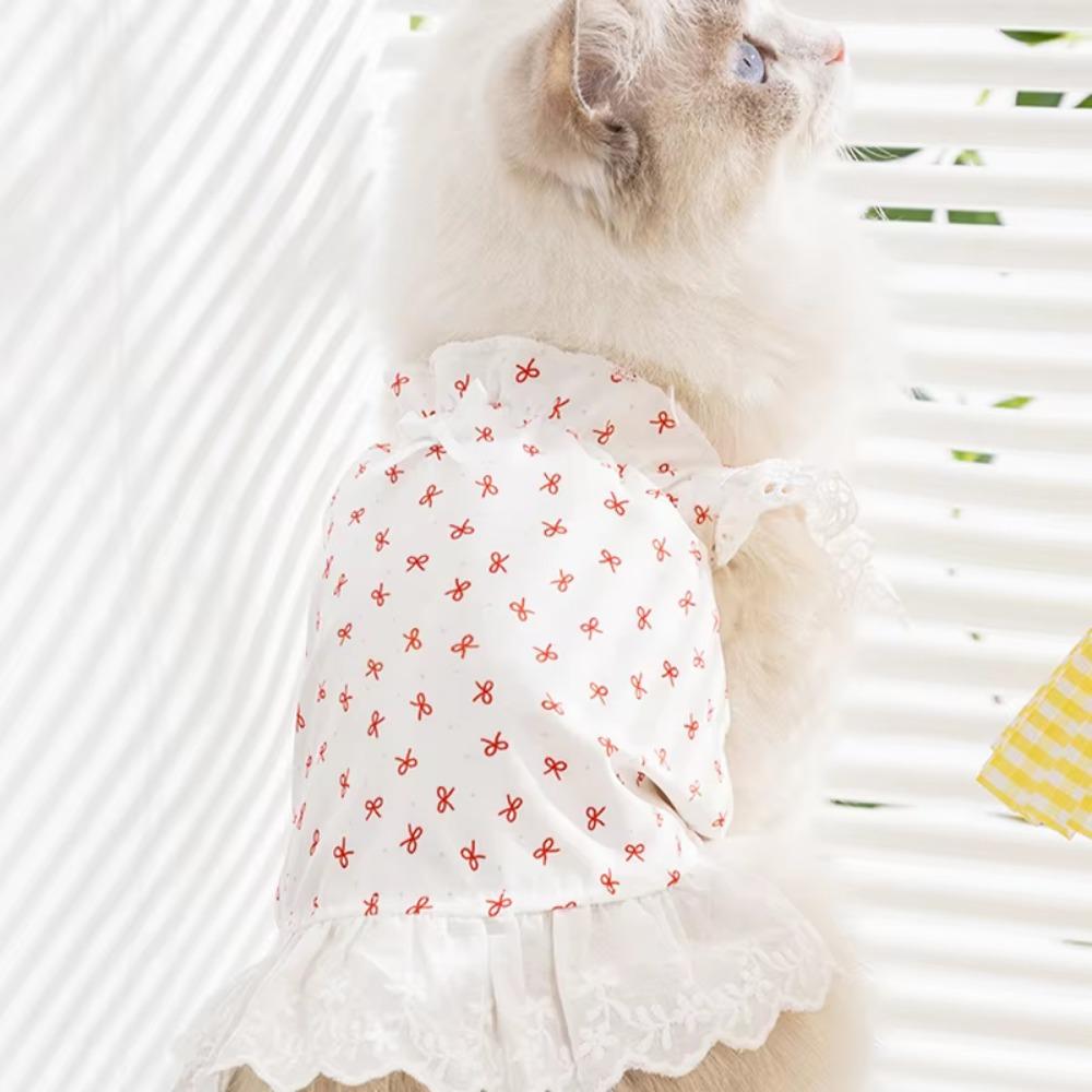 Exquisite Lace Cat Skirt Soft Dog Princess Dress Simple Bow Print Dog Dress  Pet Clothes