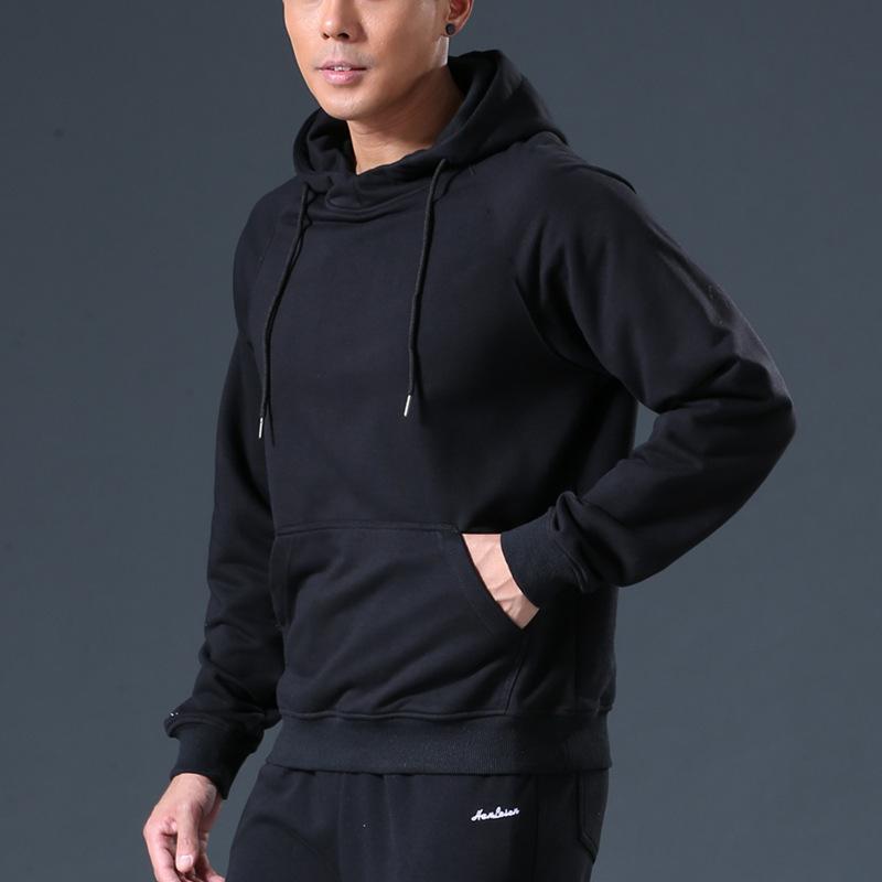 New Autumn and Winter Hooded Fleece Sweater Men's Sports Loose Solid Color Terry Autumn and Winter Class Uniform Wholesale Sweater